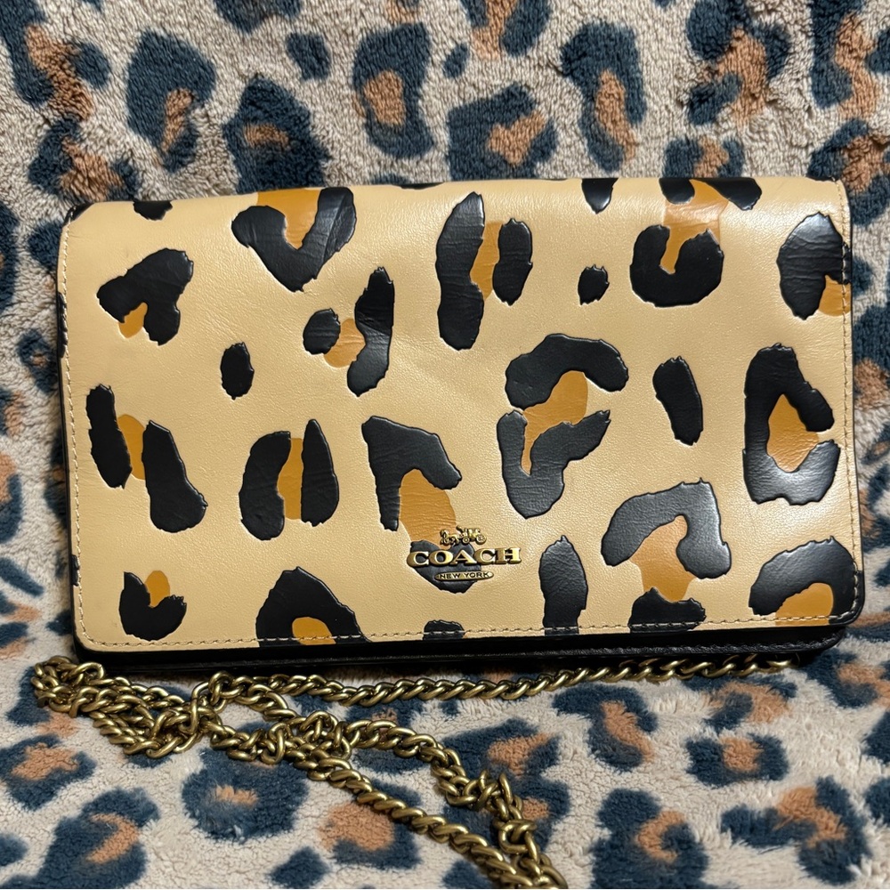 Coach leopard cross body strap